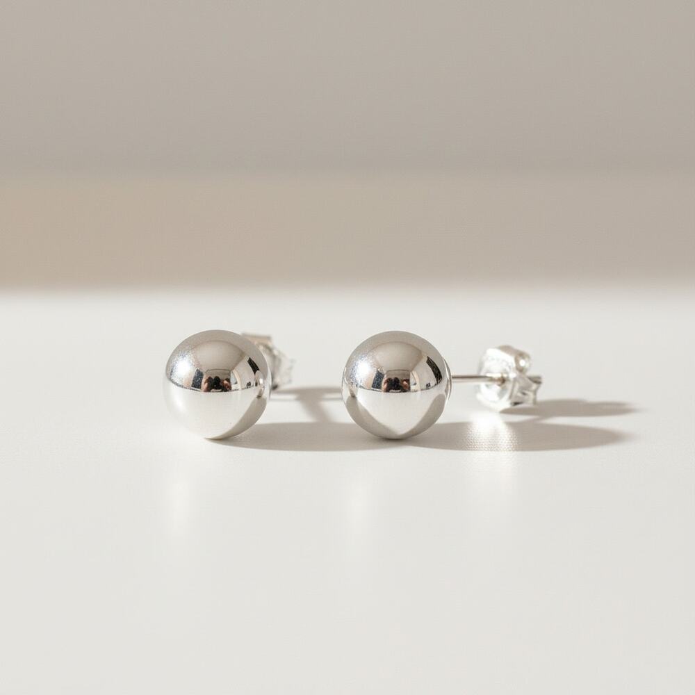 Jewelry Solid 7mm 14k White Italian Gold Push Back Ball Stud Earrings